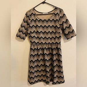 Party dress! Black and gold chevrons 3/4 length sleeve